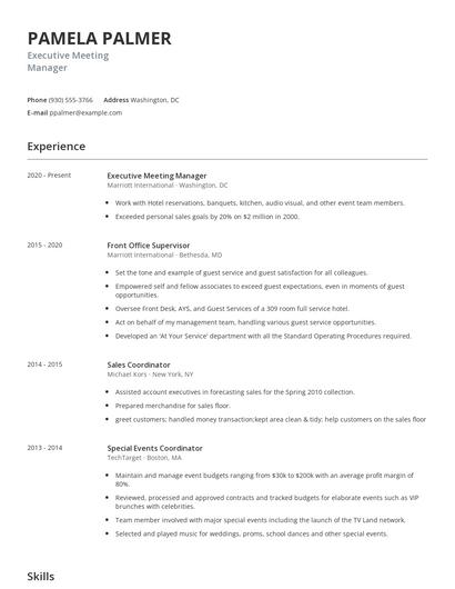 Executive Meeting Manager Resume