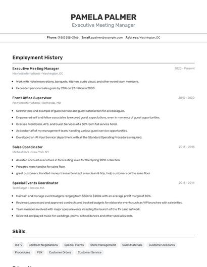 Executive Meeting Manager Resume