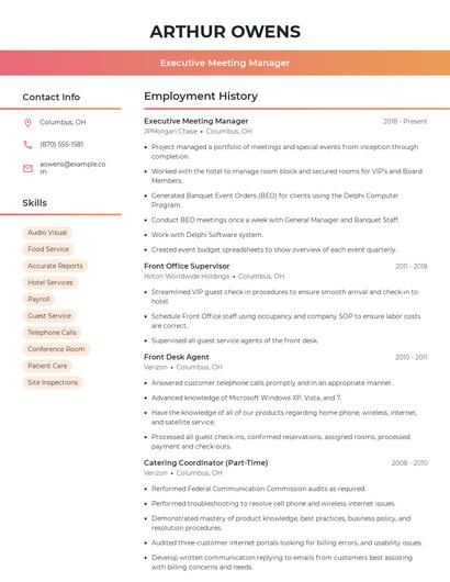 Executive Meeting Manager Resume