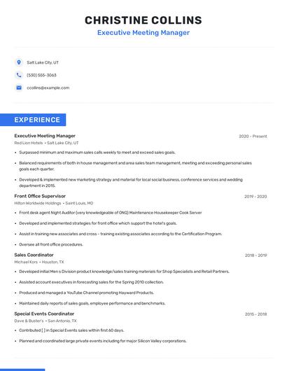Executive Meeting Manager Resume
