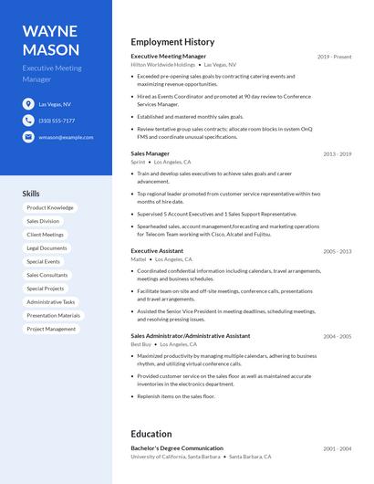 Executive Meeting Manager Resume