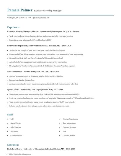 Executive Meeting Manager Resume