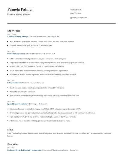 Executive Meeting Manager Resume