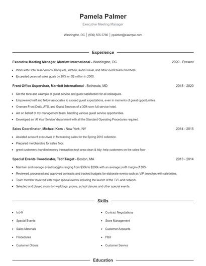 Executive Meeting Manager Resume
