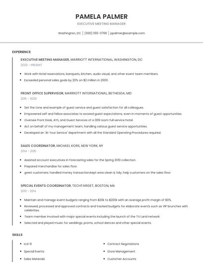 Executive Meeting Manager Resume