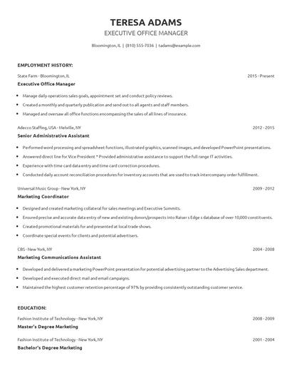 Executive Office Manager Resume