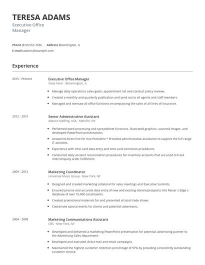 Executive Office Manager Resume