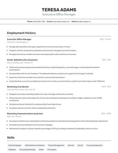 Executive Office Manager Resume