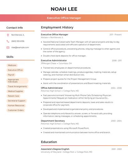 Executive Office Manager Resume
