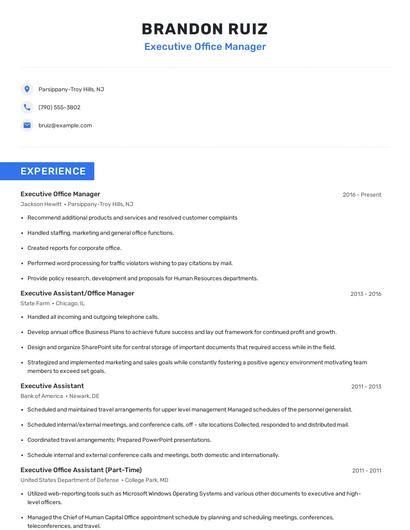 Executive Office Manager Resume
