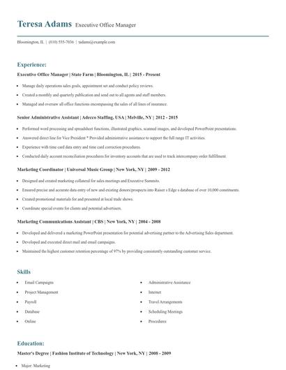 Executive Office Manager Resume