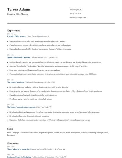 Executive Office Manager Resume