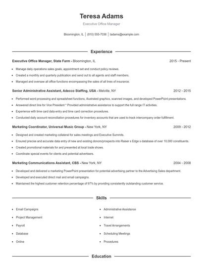 Executive Office Manager Resume