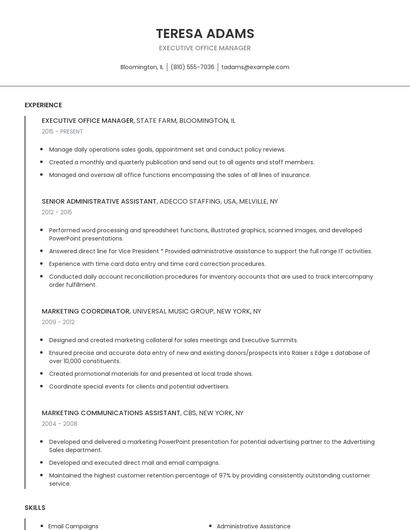Executive Office Manager Resume