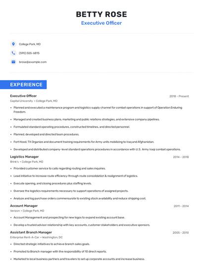 Executive Officer Resume
