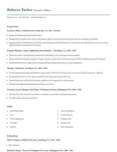 Executive Officer Resume