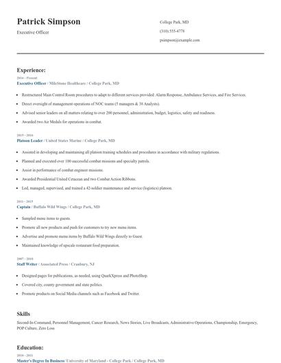 Executive Officer Resume