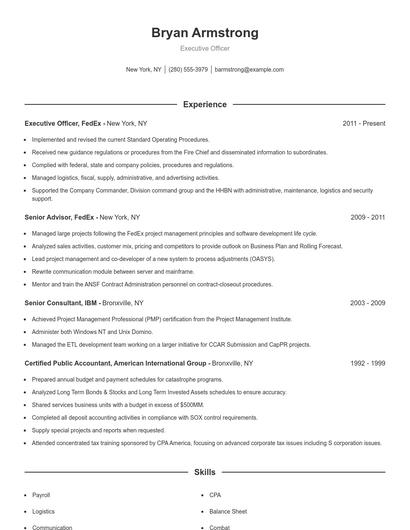 Executive Officer Resume