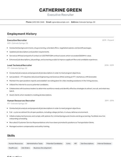 Executive Recruiter Resume