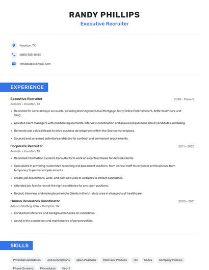 Executive Recruiter Resume