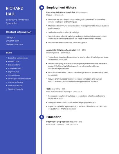 Executive Relations Specialist Resume