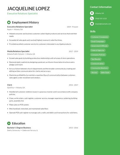 Executive Relations Specialist Resume