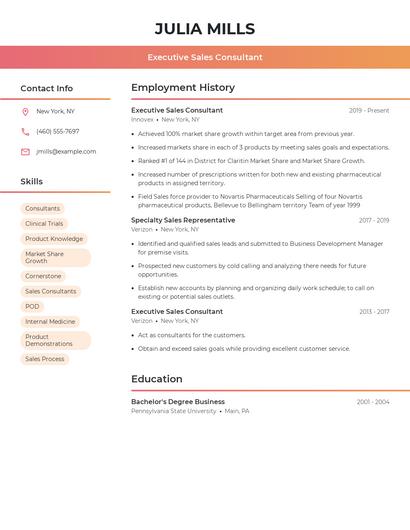 Executive Sales Consultant Resume