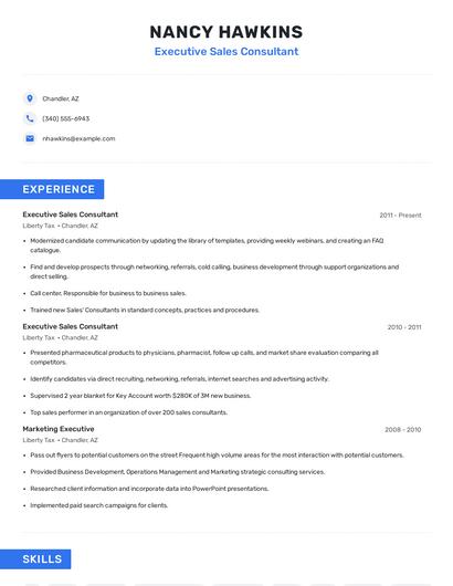 Executive Sales Consultant Resume