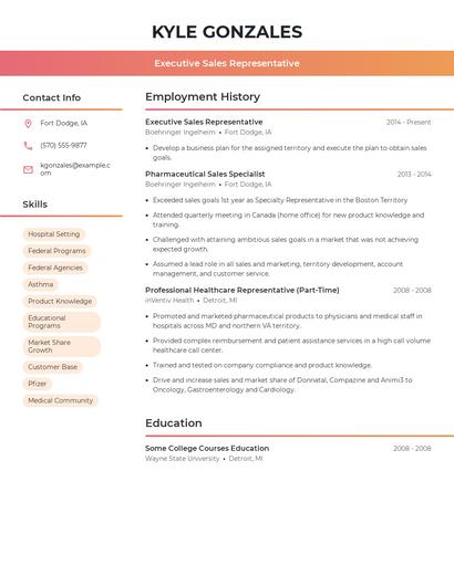 Executive Sales Representative Resume