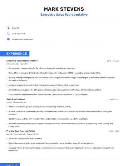 Executive Sales Representative Resume
