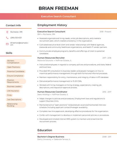 Executive Search Consultant Resume