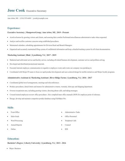 Executive Secretary Resume
