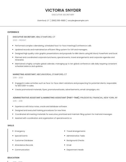 Executive Secretary Resume