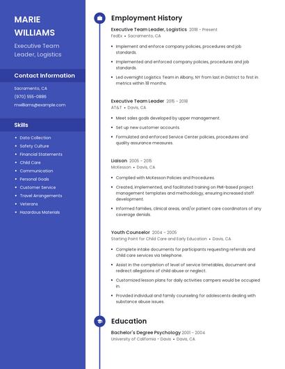 Executive Team Leader, Logistics Resume