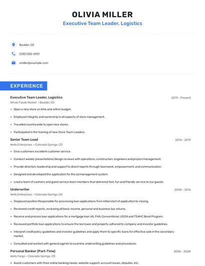 Executive Team Leader, Logistics Resume