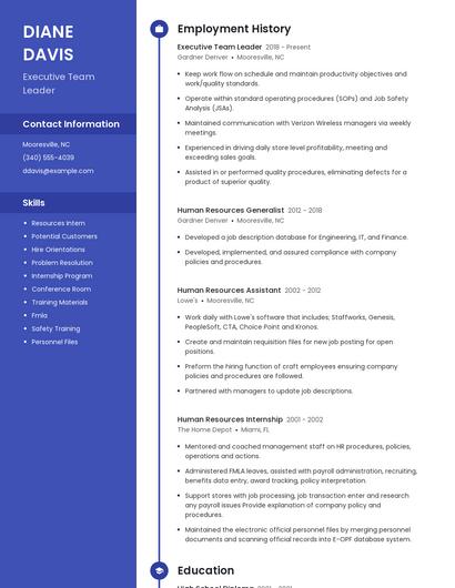 Executive Team Leader Resume