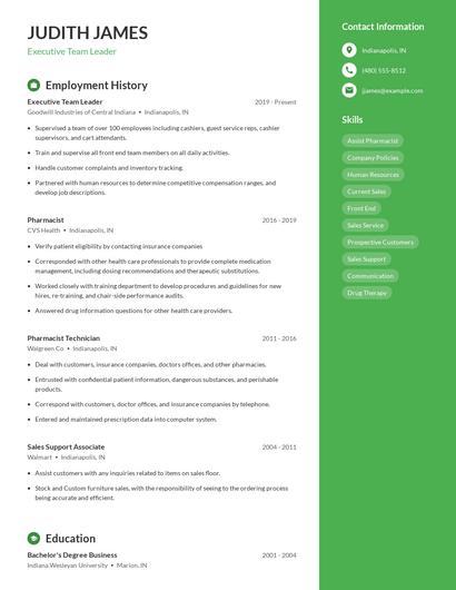 Executive Team Leader Resume