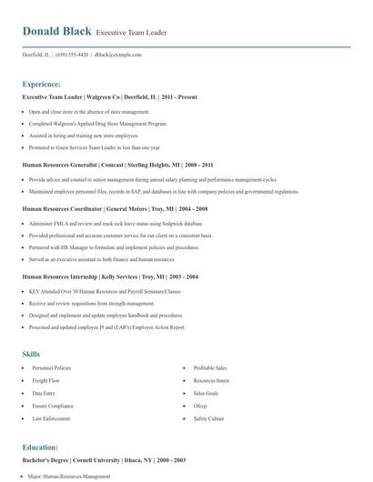 Executive Team Leader Resume