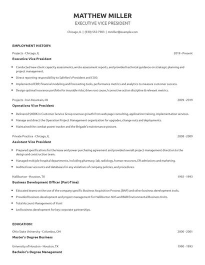 Executive Vice President Resume