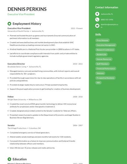 Executive Vice President Resume