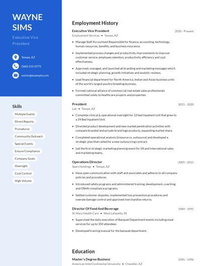 Executive Vice President Resume