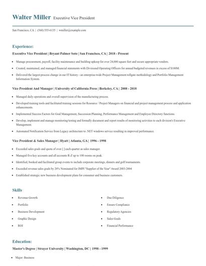 Executive Vice President Resume