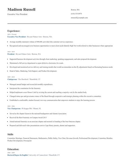 Executive Vice President Resume