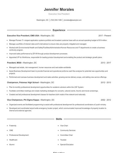Executive Vice President Resume