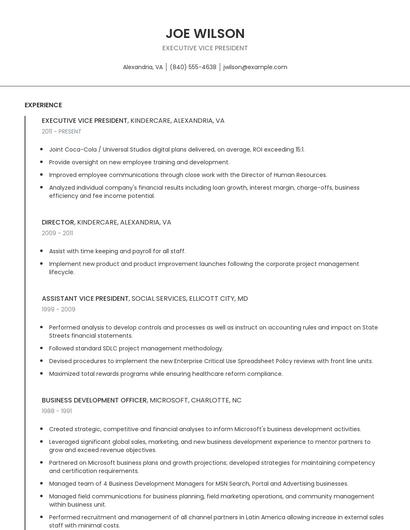 Executive Vice President Resume