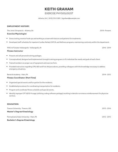 Exercise Physiologist Resume