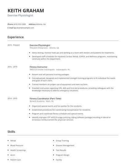 Exercise Physiologist Resume