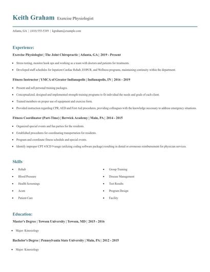 Exercise Physiologist Resume