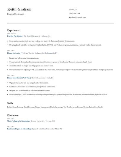 Exercise Physiologist Resume