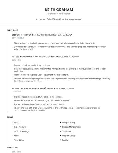 Exercise Physiologist Resume